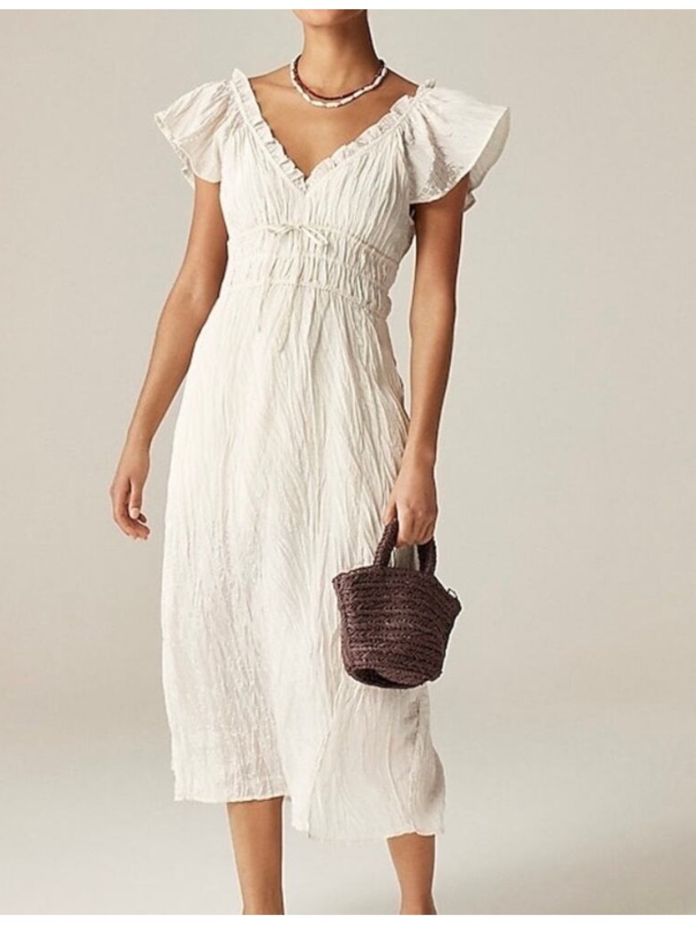 J. Crew Palermo Dress in Viscose-Blend Crinkle in Natural Cream Sz medium tall